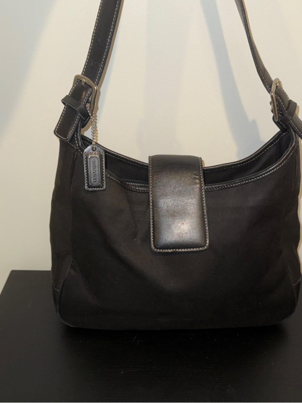 Coach Black Shoulder Bag with Leather Accent